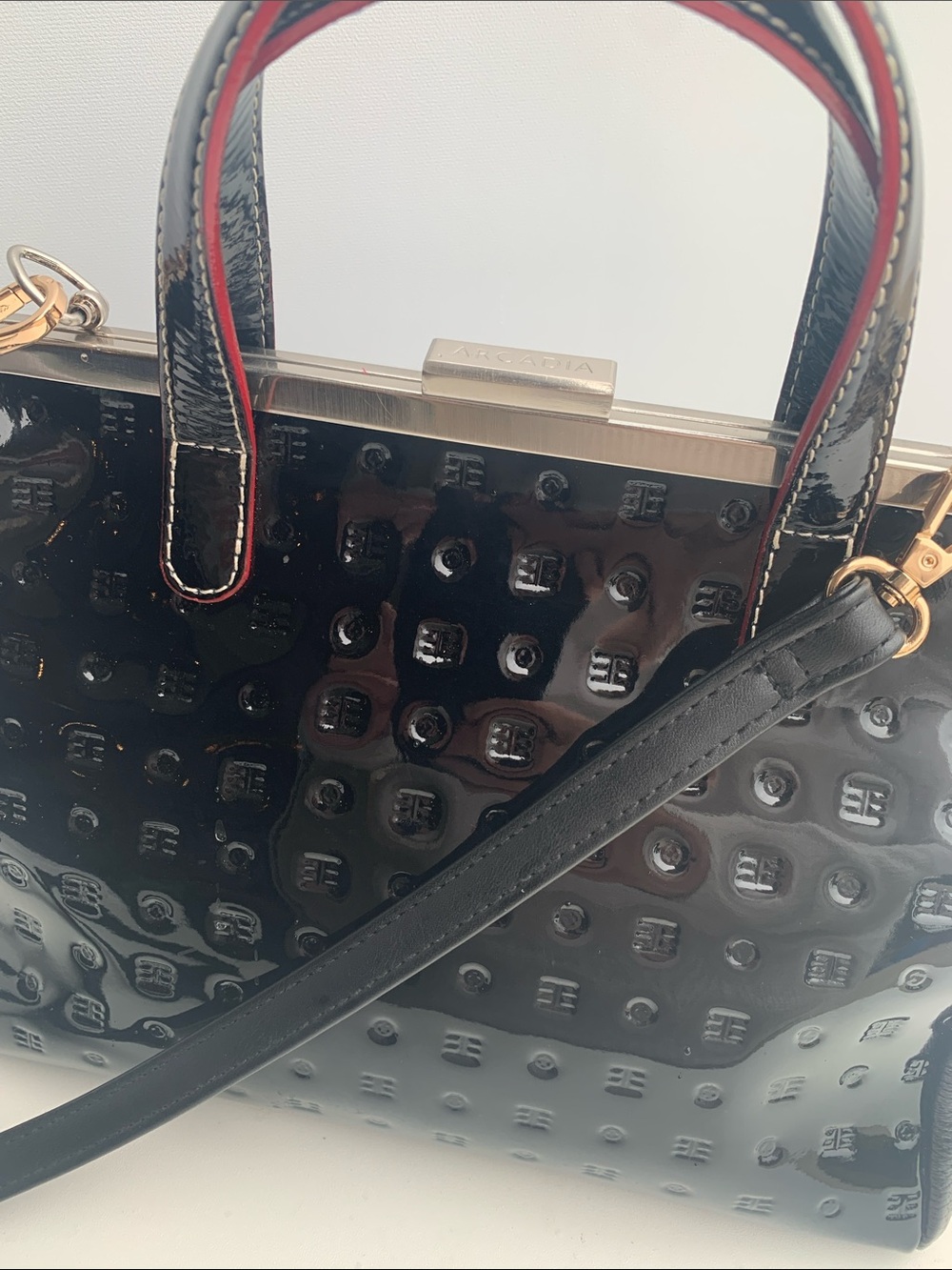 Arcadia Italy Patent Leather Doctor Black Handbag crossbody strap 8x12x5